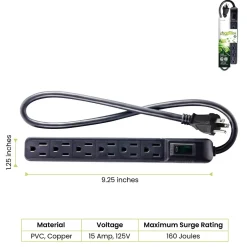 Surge Protectors & Power Strips<GoGreen Power 6 Outlet Mini Surge Protector, 2' Cord, White (GG-16103MIN)