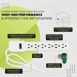 Surge Protectors & Power Strips<GoGreen Power 6 Outlet Surge Protector, 2.5' Cord, White (GG-16103MS)