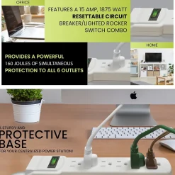 Surge Protectors & Power Strips<GoGreen Power 6 Outlet Surge Protector, 2.5' Cord, White (GG-16103MS)