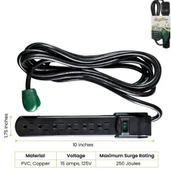 Surge Protectors & Power Strips<GoGreen Power 6 Outlet Surge Protectors, 6' Cord, Black (GG-16106MSBK)