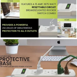 Surge Protectors & Power Strips<GoGreen Power 6 Outlet Surge Protector, 6' Cord, White (GG-16106MS)