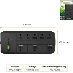 Surge Protectors & Power Strips<GoGreen Power 8 Outlet Surge Protector, 6' cord, Black (GG-18316BK)