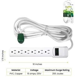 Surge Protectors & Power Strips<GoGreen Power 6 Outlet Surge Protector, 12' cord, White (GG-16103M-12)
