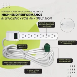 Surge Protectors & Power Strips<GoGreen Power 6 Outlet Surge Protector, 12' cord, White (GG-16103M-12)