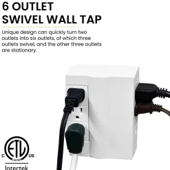 Surge Protectors & Power Strips<GoGreen Power 6 Outlet Swivel Wall Tap Adapter, White (GG-16000TSW)
