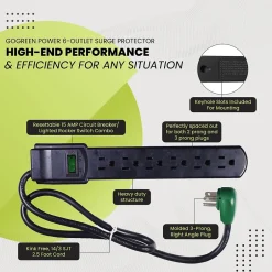 Surge Protectors & Power Strips<GoGreen Power 2.5' Surge Protector, 6 Outlet, Black (GG-16103MSBK)