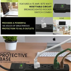 Surge Protectors & Power Strips<GoGreen Power 2.5' Surge Protector, 6 Outlet, Black (GG-16103MSBK)