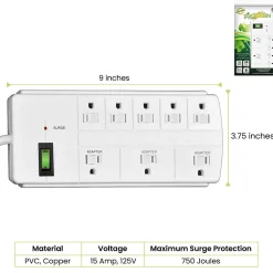 Surge Protectors & Power Strips<GoGreen Power 6' Surge Protector, 8 Outlet, White (GG-18316WH)