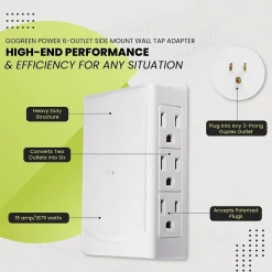 Surge Protectors & Power Strips<GoGreen Power Side Mount Wall Tap, 6 Outlet White (GG-16000TSM)