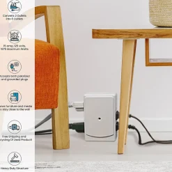 Surge Protectors & Power Strips<GoGreen Power Side Mount Wall Tap, 6 Outlet White (GG-16000TSM)