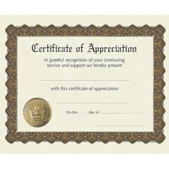 New ® Appreciation Stock Foil Certificate, 11" x 8.5", 6/Pack (93000) Awards & Certificates