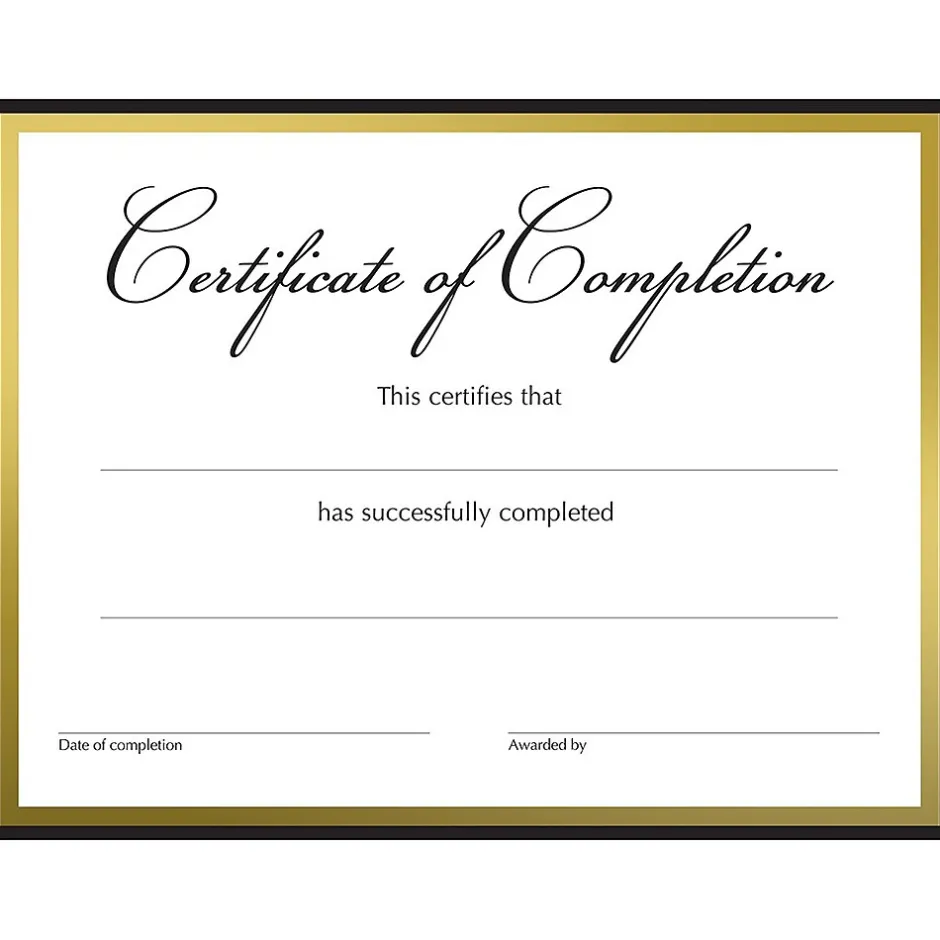 Discount Completion Certificates, 8.5" x 11", White/Black/Gold, 15/Pack (2020150) Awards & Certificates