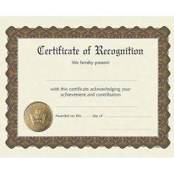 New Recognition Foil Certificates, 8.5" x 11", 6/Pack (930200) Awards & Certificates