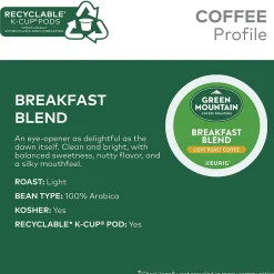 Keurig K-Cups<Green Mountain Breakfast Blend Coffee Keurig® K-Cup® Pods, Light Roast, 96/Carton (6520)