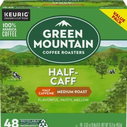 Keurig K-Cups<Green Mountain Coffee Roasters Half-Caff Coffee Keurig® K-Cup® Pods, Medium Roast, 48/Box (357446)