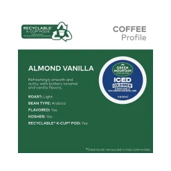Keurig K-Cups<Green Mountain Coffee Roasters Iced Cold Brew Almond Vanilla Iced Coffee Keurig® K-Cup® Pods, Light Roast, 20/Box (5000372045)