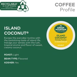 Keurig K-Cups<Green Mountain Island Coconut Coffee Keurig® K-Cup® Pods, Light Roast, 24/Box (6720)