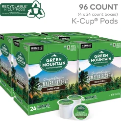 Keurig K-Cups<Green Mountain Sumatra Reserve Coffee, Dark Roast, 0.40 oz. Keurig® K-Cup® Pods, 96/Carton (GMT4060CT)