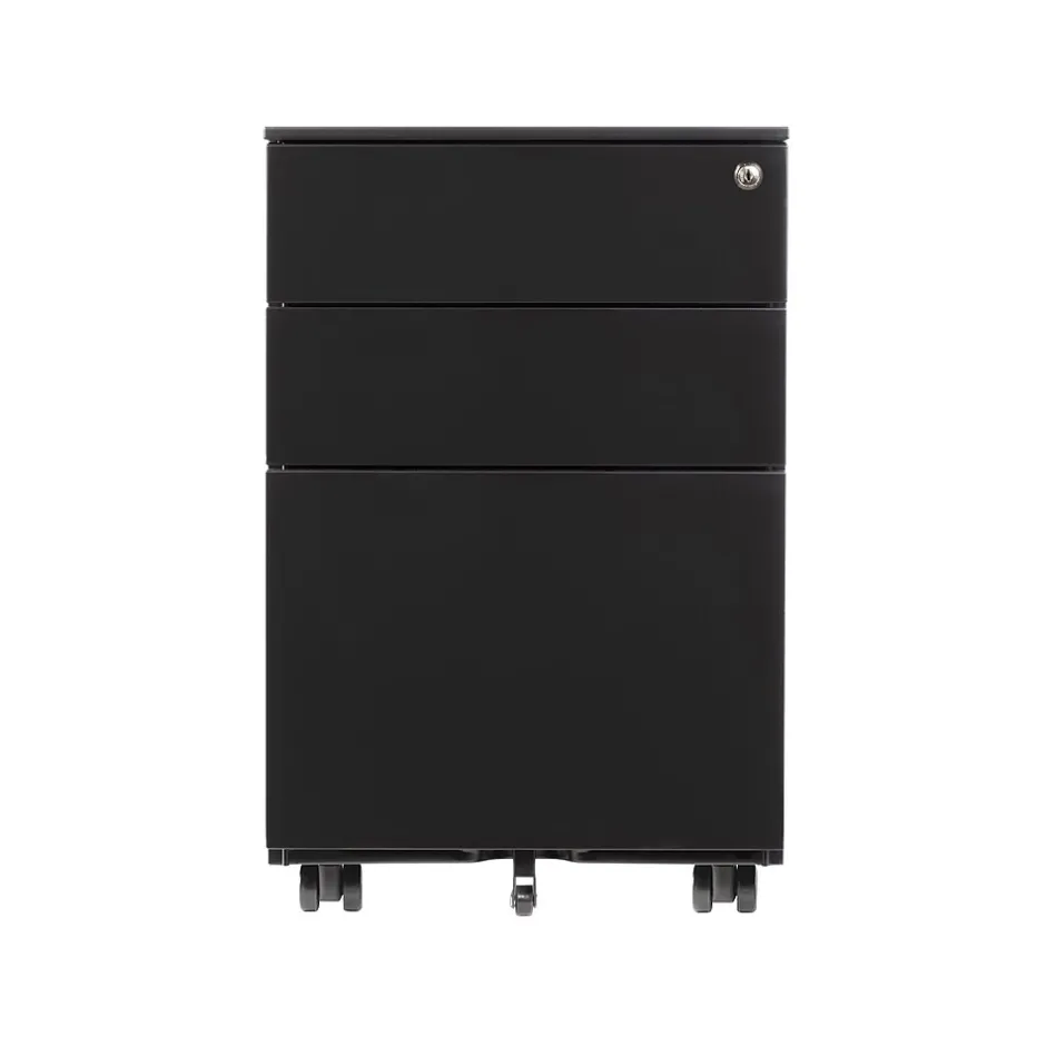 3-Drawer Mobile Vertical File Cabinet, Letter/Legal Size, Lockable, 23.62"H x 15.35"W x 20.47"D, Black (GMCC-00849) File Cabinets