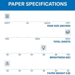 Clearance Fore 8.5" x 11" Multipurpose Paper, 20 lbs., 96 Brightness, 5000 Sheets/Carton (103267) Multipurpose Paper