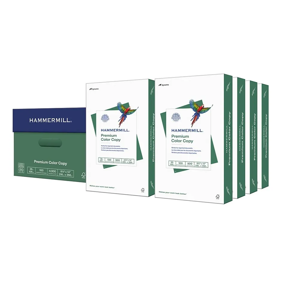 Premium Color Copy 8.5" x 14" Printer Paper, 28 lbs., 100/Brightness, 8 Reams/Carton (102475) Copy Paper
