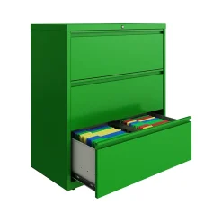 Clearance HL10000 Series 3-Drawer Lateral File Cabinet, Locking, Letter/Legal, Screaming Green, 36