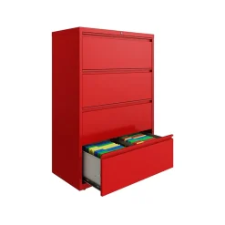 Clearance HL10000 Series 4-Drawer Lateral File Cabinet, Locking, Letter/Legal, Lava Red, 36