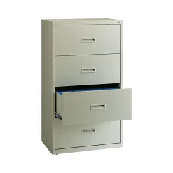 Clearance HL1000 Series 4-Drawer Lateral File Cabinet, Letter/Legal Size, Lockable, 52.5"H x 30"W x 18.63"D, Light Gray (19440) File Cabinets