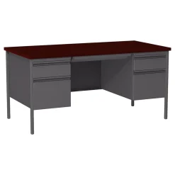 Sale 60"W Double-Pedestal Computer Desk, Charcoal/Mahogany (20102) Computer Desks