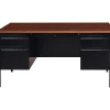 Sale 60"W Double-Pedestal Computer Desk, Black/Walnut (20101) Corner Desks