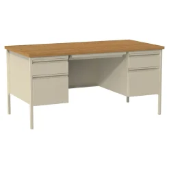 Outlet 60"W Double-Pedestal Computer Desk, Putty/Oak (20100) Computer Desks