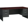 Hot 72"W Double-Pedestal Desk, Charcoal/Mahogany (20532) Computer Desks