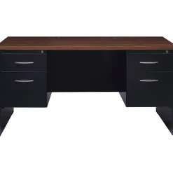 Clearance 60"W Double-Pedestal Desk, Black/Walnut (20533) Computer Desks
