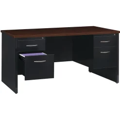 Clearance 60"W Double-Pedestal Desk, Black/Walnut (20533) Computer Desks
