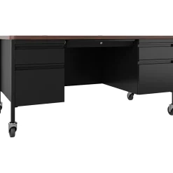 Online 60"W Double-Pedestal Mobile Teacher's Desk, Black/Walnut (22648) Computer Desks
