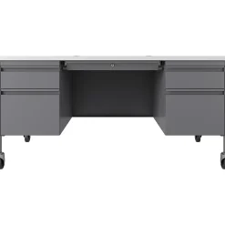 Hot 60"W Double-Pedestal Mobile Teacher's Desk, Platinum/White (22649) Computer Desks