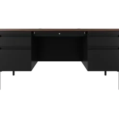 Best 60"W Double-Pedestal Teacher's Desk, Black/Walnut (22644) Computer Desks