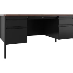 Best 60"W Double-Pedestal Teacher's Desk, Black/Walnut (22644) Computer Desks