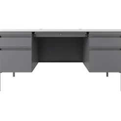 Hot 60"W Double-Pedestal Teacher's Desk, Platinum/White (22645) Computer Desks