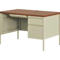 Best 48"W Single-Pedestal Desk, Putty/Oak (20091) Computer Desks