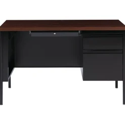 New 48"W Single-Pedestal Desk, Black/Walnut (20092) Computer Desks