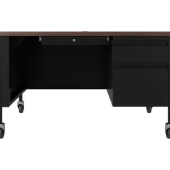 New 48"W Single-Pedestal Mobile Teacher's Desk, Black/Walnut (22646) Computer Desks