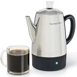 Coffee Makers<HomeCraft HCPC10SS 10-Cups Stainless Steel Coffee Percolator, Silver/Black