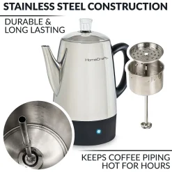 Coffee Makers<HomeCraft HCPC10SS 10-Cups Stainless Steel Coffee Percolator, Silver/Black