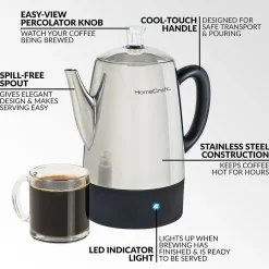 Coffee Makers<HomeCraft HCPC10SS 10-Cups Stainless Steel Coffee Percolator, Silver/Black