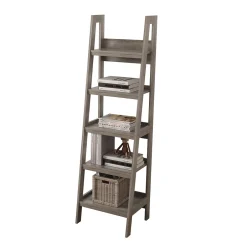 Barrington 72"H 5-Shelf Ladder Bookcase, Washed Gray (SH-OF-2621) Bookcases
