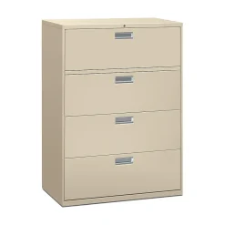 Sale Brigade 600 Series 4-Drawer Lateral File Cabinet, Locking, Letter/Legal, Putty/Beige, 42"W (694LL) File Cabinets