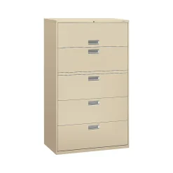 Online Brigade 600 Series 5-Drawer Lateral File Cabinet, Locking, Letter/Legal, Putty/Beige, 42"W (H695.L.L) File Cabinets