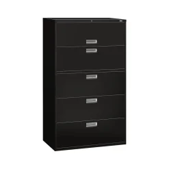 Outlet Brigade 600 Series 5-Drawer Lateral File Cabinet, Locking, Letter/Legal, Black, 42"W (695LP) File Cabinets