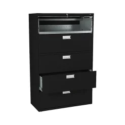 Outlet Brigade 600 Series 5-Drawer Lateral File Cabinet, Locking, Letter/Legal, Black, 42"W (695LP) File Cabinets